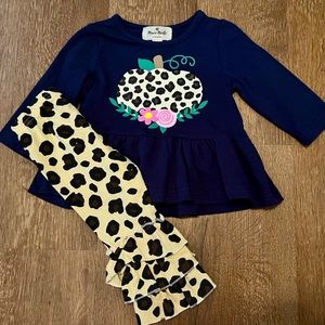 NWT 6-12M Boutique 2pc outfit Fall Pumpkin Cheetah girls